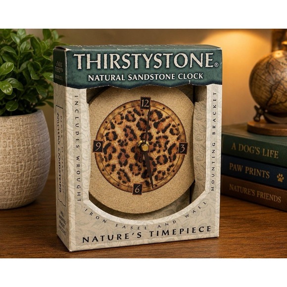 Thirstystone Other - Thirstystone Leopard Print Natural Sandstone Clock New In Box USA
